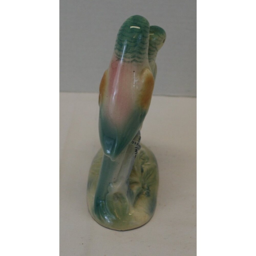 VTG Porcelain Parakeet Budgie Figurine Pair Pastel Japan 7" Love Birds 1940s EUC - Picture 6 of 11
